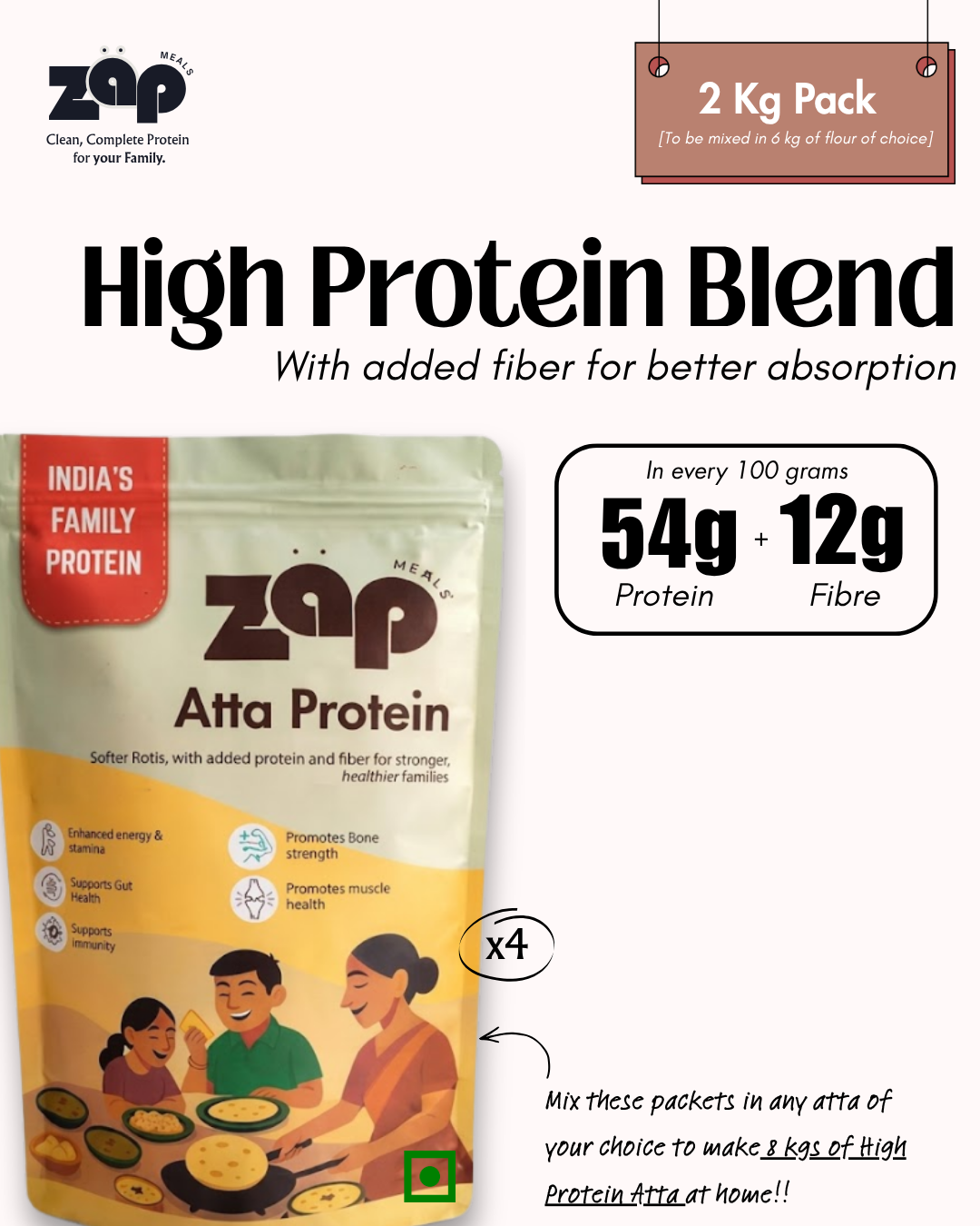 High Protein Blend (Pea Protein Isolate + Rice Protein Isolate) with added Fiber for Better Digestibility & Absorption